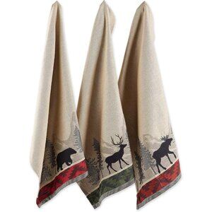 Woodlands Collection Cotton Dishtowel Set 18x28 In The Woods 3 Piece